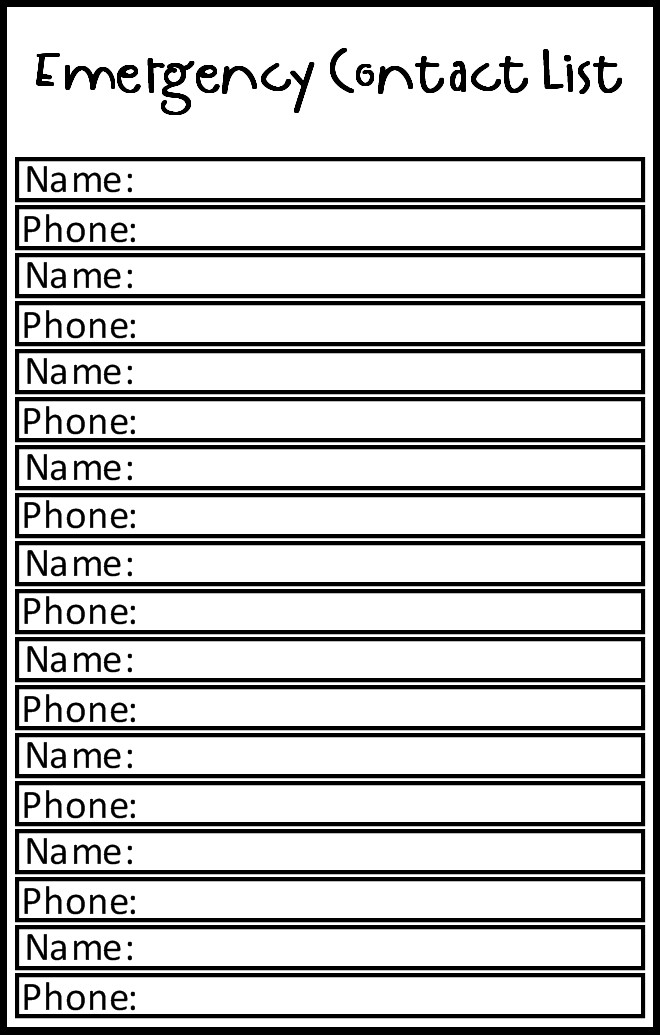 emergency contact card template
