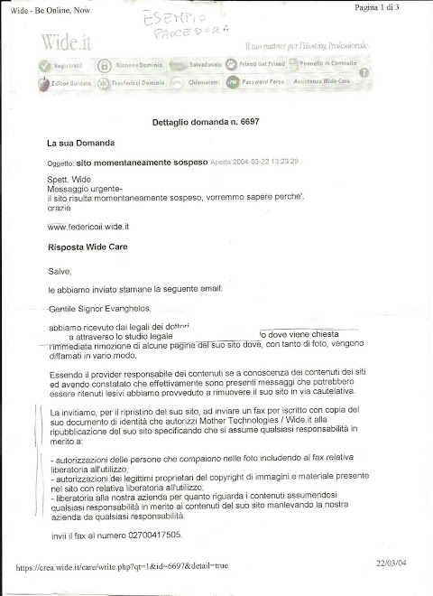 Il provider ricevuta la segnalazione deve identificare autore pagina