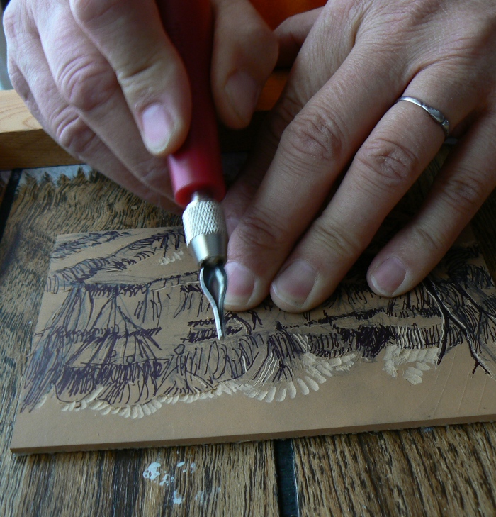 Moss Creek Journal linoleum cutting