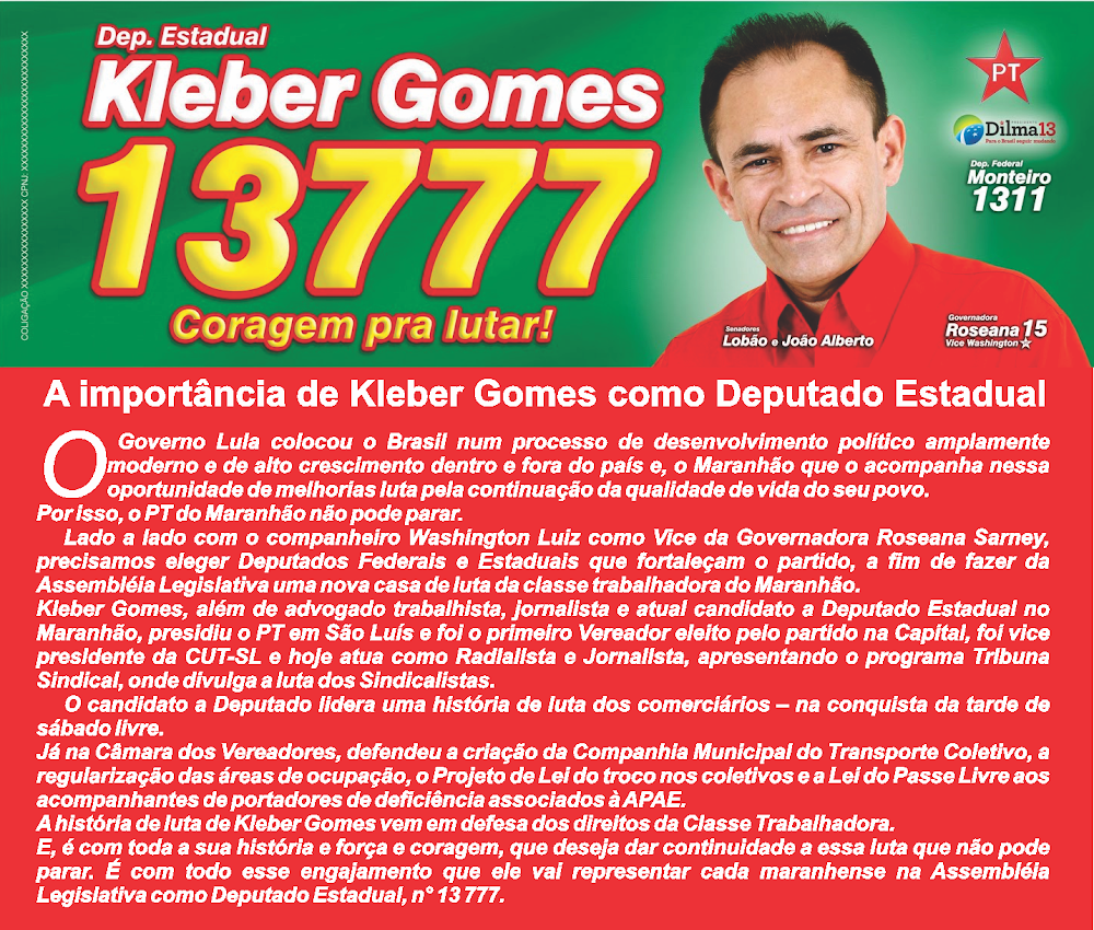 Kleber Gomes 13777 Deputado Estadual