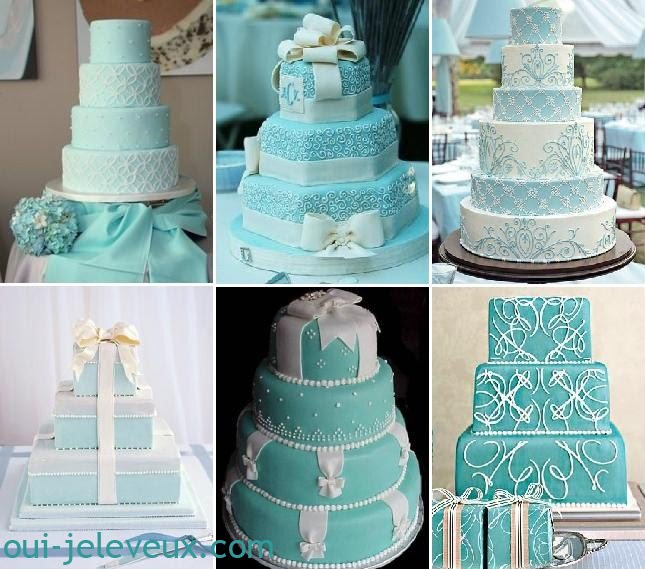 gold and turquoise wedding cake
