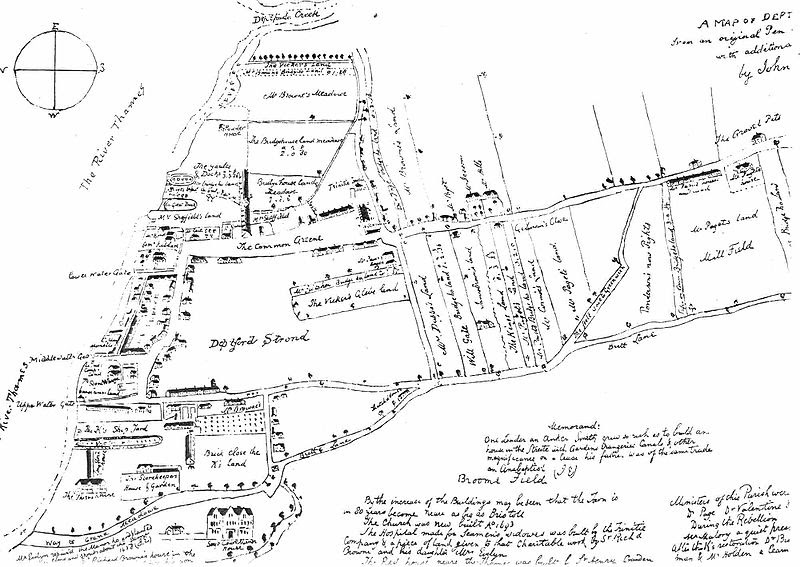 OLD DEPTFORD HISTORY Map of Deptford Strond hand drawn by John Evelyn