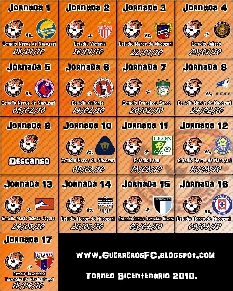 CALENDARIO DE JUEGOS GUERREROS DE HERMOSILLO