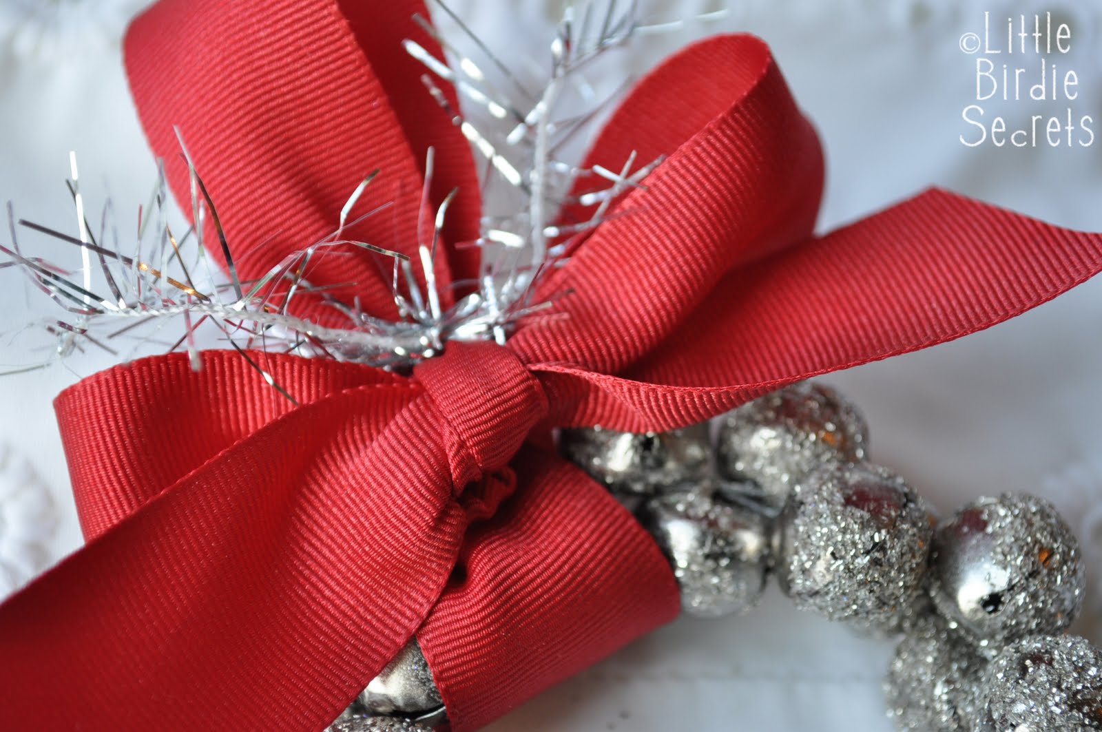 glass glitter jingle bell wreath tutorial Little Birdie Secrets
