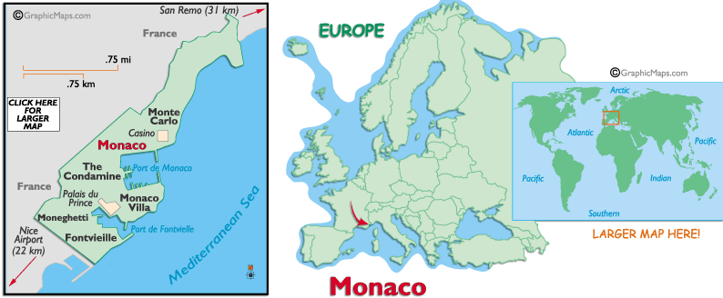 Europe Map Labeled Monaco