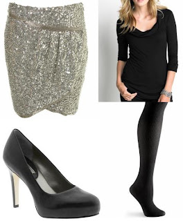 Sequin Mini Skirt and black outfit