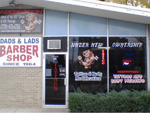 Aberration Pro Custom Tattoo quot;Home of the $10 Tattoo and $10 piercingquot; is located at 611 Black Hawk Blvd in South Beloit. 779-479-0750 Aberration Pro Custom Tattoo quot;Home of the $10 Tattoo and $10 piercingquot; is located at 611 Black Hawk Blvd in South Beloit. 779-479-0750