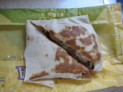 Taco Bell's Bacon Ranch Tortada out of the bag