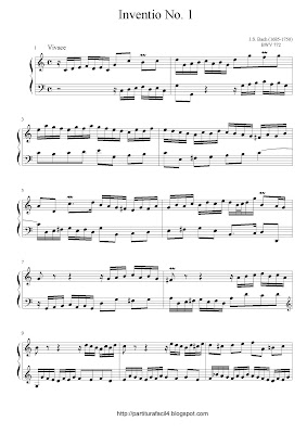 Partitura de piano gratis de Johann Sebastian Bach: Inventio Nº 1