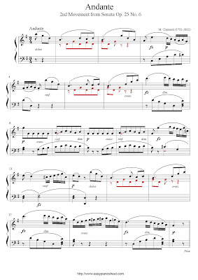 Partitura de piano gratis de Muzio Clementi: Andante, Sonata Op. 25 No.6