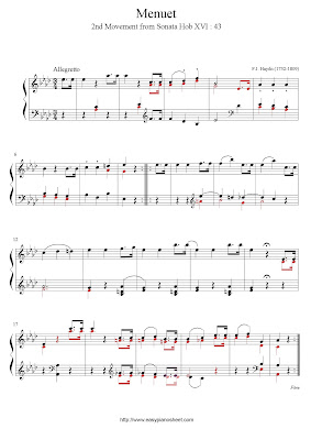 Partitura de piano gratis de Franz Joseph Haydn: Sonata Hob, Moderado, Segundo Movimiento (XVI:43)
