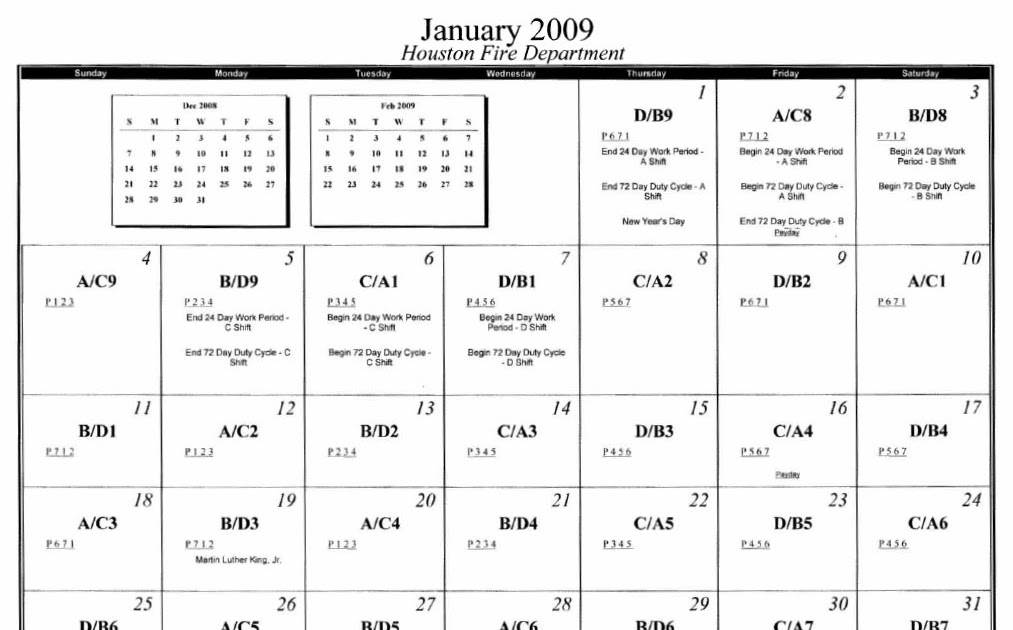 DISTRICT 8B 2009 HFD Suppression Shift Calendar