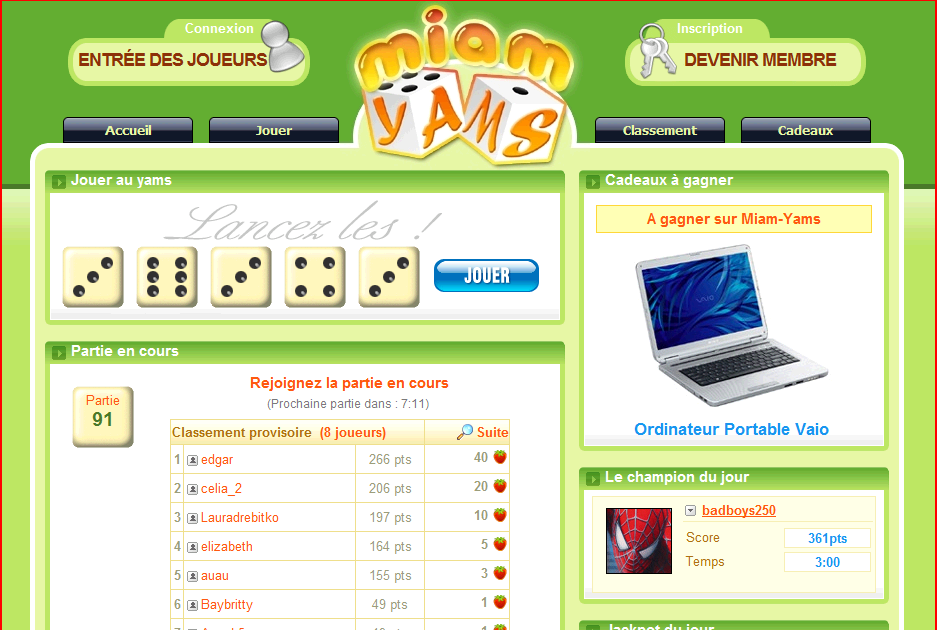 Jeu Concours Yams Yams Yahtzee