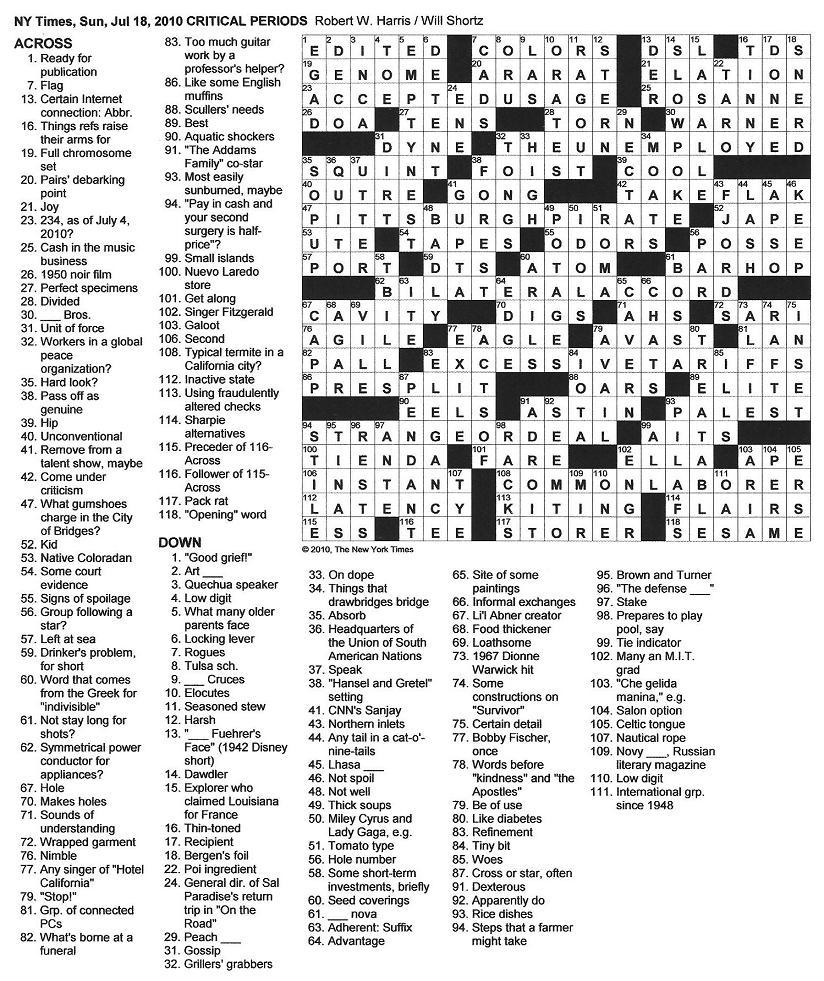 The New York Times Crossword in Gothic 07.18.10 — Critical Periods