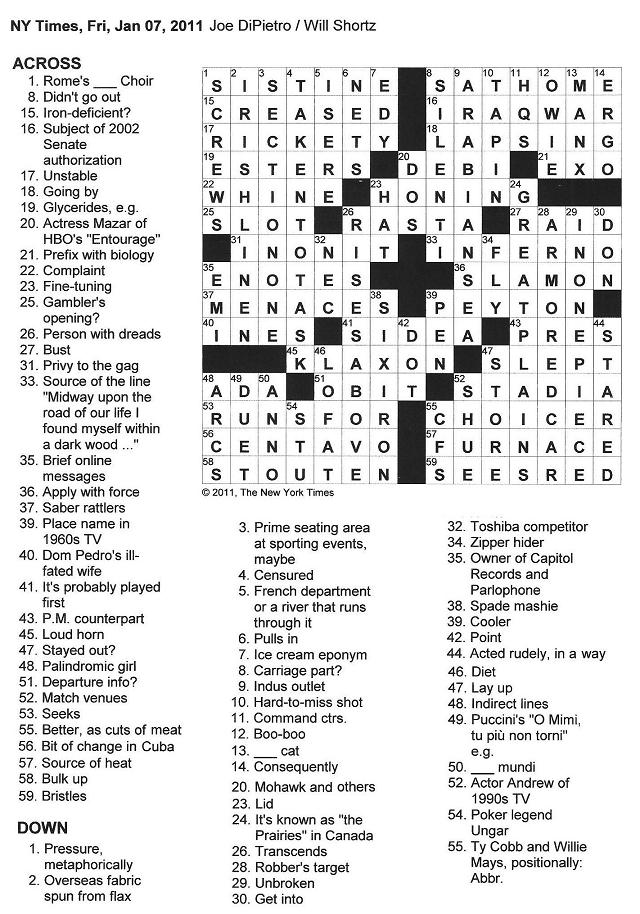 The New York Times Crossword in Gothic: 01.07.11 — Oh, the Angst!