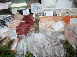 Expensive "Fish Products" at London's largest municipal market, "Borough Market".