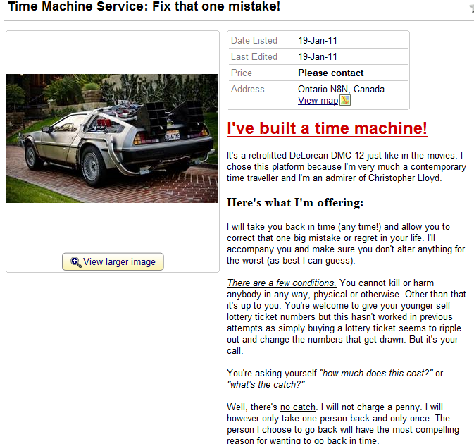 YSAKk 321 Car pool with Marty McFly and Doc Brown You Suck at Kijiji