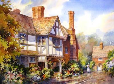 Village in Kent, watercolor painting of England by Roland Lee