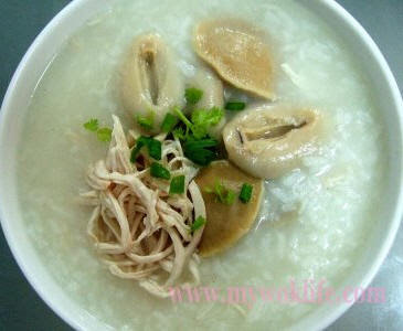 My Wok Life Cooking Blog Small Abalone (Limpets) and Shredded Chicken Congee (小鲍鱼鸡丝粥)