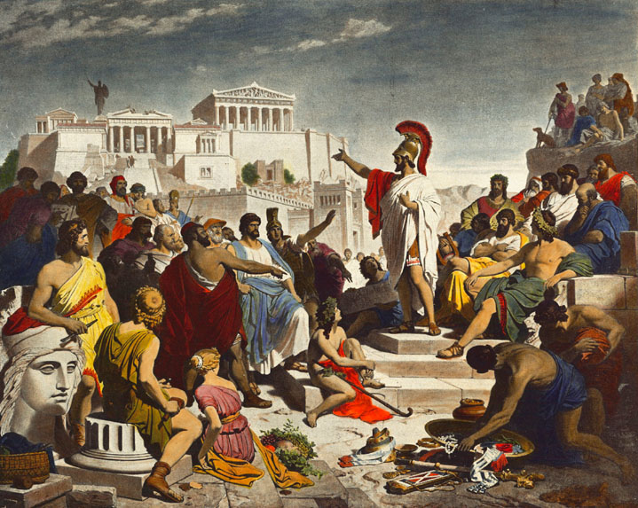伯羅奔尼撒戰爭時代，雅典實行全民直接民主，在國家戰略需要力保和平的時期卻貿然發動西西里遠征，結果遭到慘痛失敗、國家再度捲入戰禍