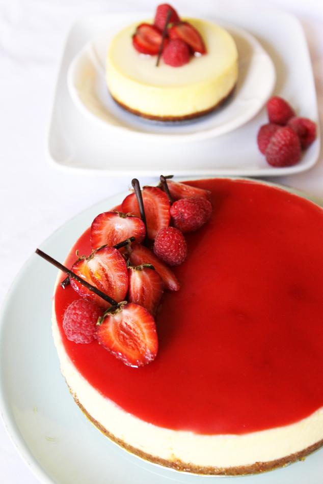 Gourmet Baking Vanilla Bean Cheesecake with Jellied Cream, Raspberry