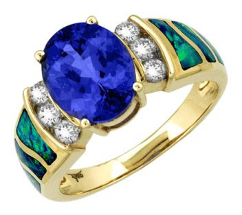 Asher - Gold Tanzanite, Australian Opal & Diamond Ring Asher - Gold Tanzanite, Australian Opal & Diamond Ring