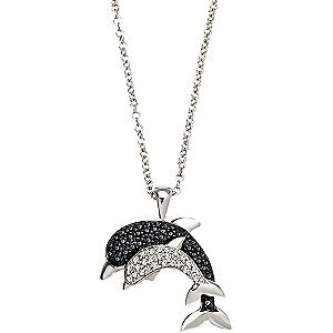 Black & White Diamond Dolphin Pendant in Sterling Silver Black & White Diamond Dolphin Pendant in Sterling Silver