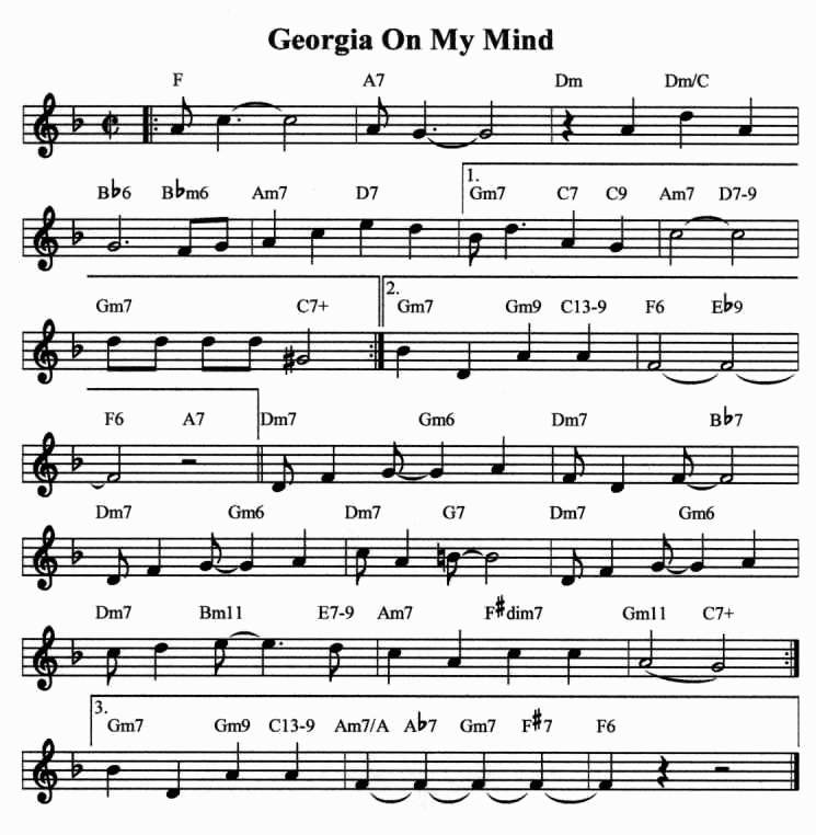 diegosax on my mind de Ray Charles. Acordes y partitura para