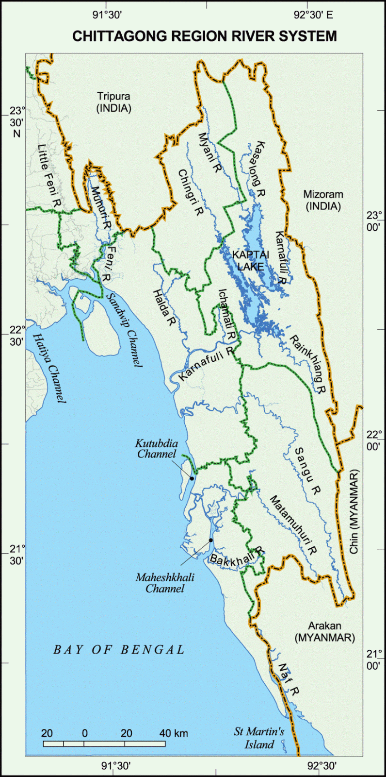 Maps of Bangladesh Map Showing Chittagong Region River System, Bangladesh