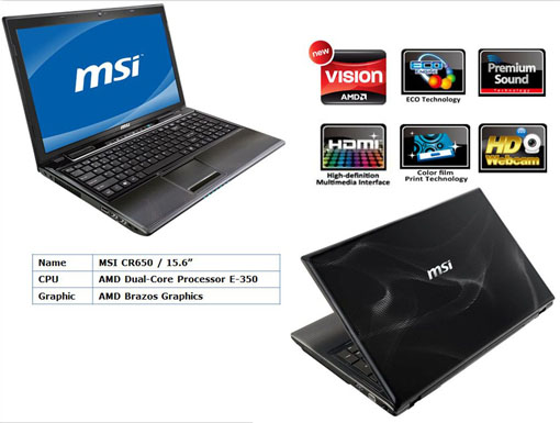 MSI CR650 15.6-inch Laptop With AMD Fusion ‘Brazos’ Platform