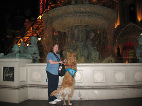 photo of me and Sophie at an outdoor fountain at Paris Las Vegas