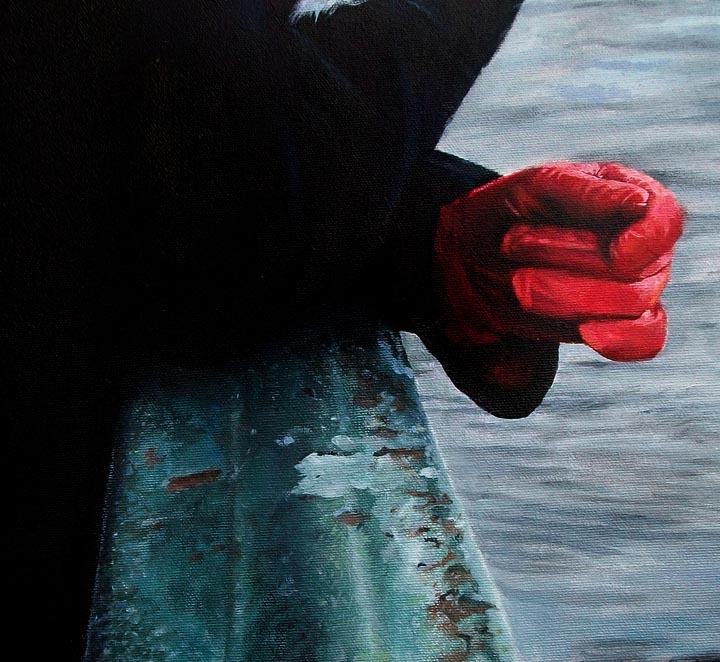 Art of Christopher Pew Woman with red gloves 24" X 30" Oil on canvas