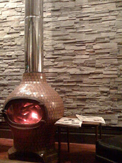 strange fireplace at sugarlump cafe