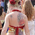 temporary flowers tattoo on sexy teen girl back
