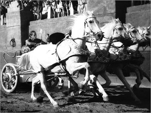 …paarden in een scène uit Ben Hur...