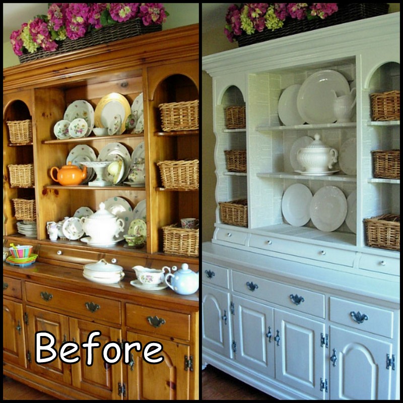Dollar Store Crafter Knotty Pine Hutch Makeover