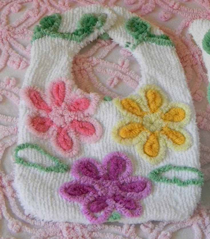 Warm Hugs Design Vintage Chenille Pillow Covers and Bib