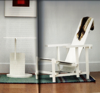 White Rietveld side table and chair.