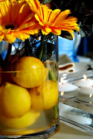 Fruit as centerpiece or decor Using cut or whole lemons limes 