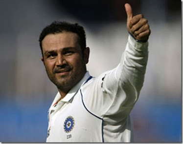 Sehwag showing thumb