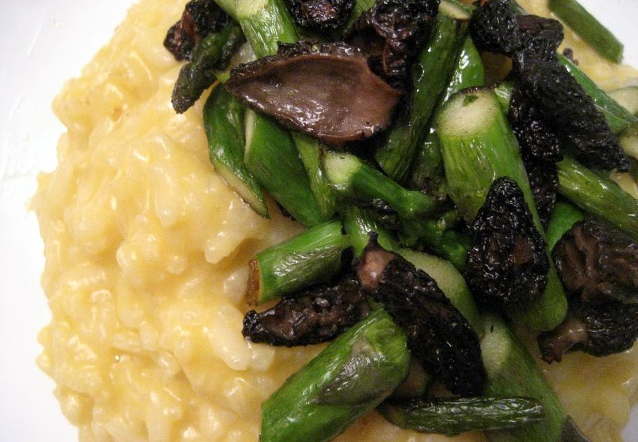 raspberry eggplant Risotto with Asparagus and Morels
