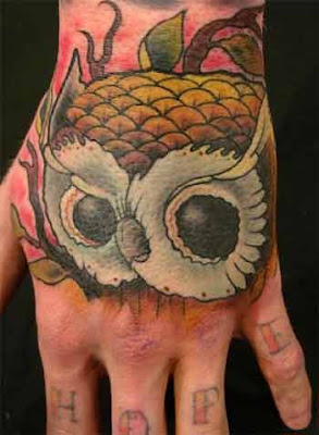hand tattoo,  owl tattoo, tattoo design