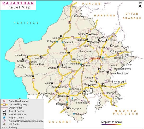 Rajasthan Tourism Geographical Map of Rajasthan
