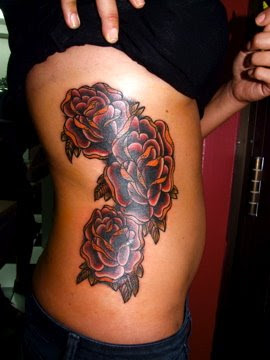 ribs tattoo rose  flower sexy women art on body