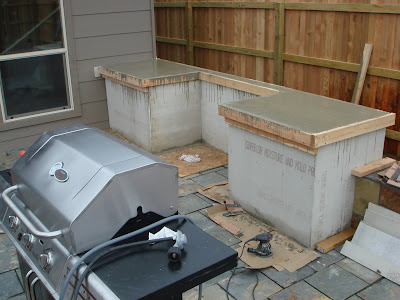 Outdoor concrete countertops after screeding
