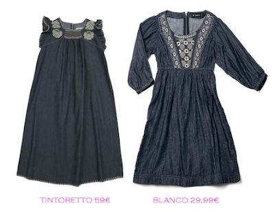 Comparativa precios vestidos denim: Tintoretto 59€ vs Blanco 29,99€