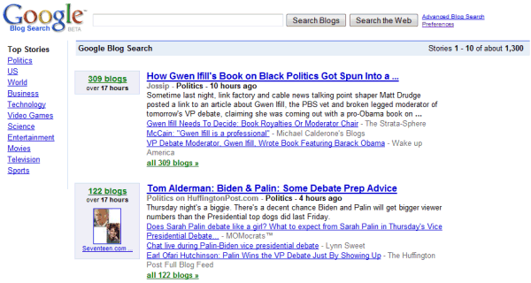 google blog search. It seems that Google Blog