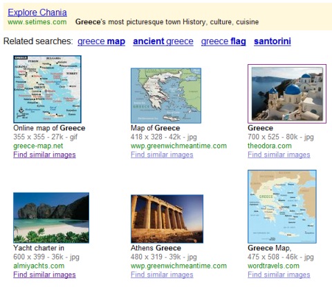 google similar image search upload. If you search for [Greece], it's not clear if you want to see a map or 