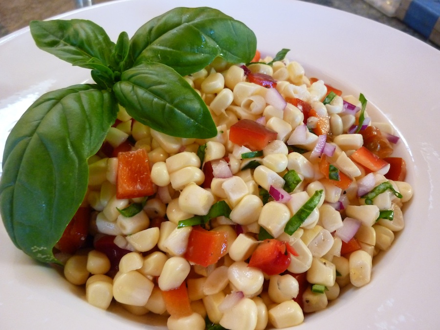 Foods For Long Life Fresh Corn Salad With Red Bell Pepper And Basil