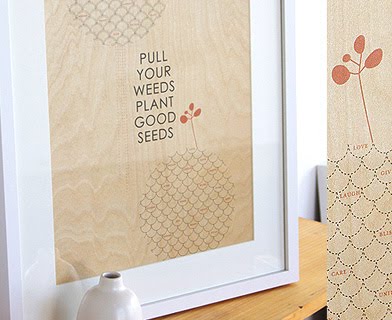 ink and wit, pull your weeds, birch wood print